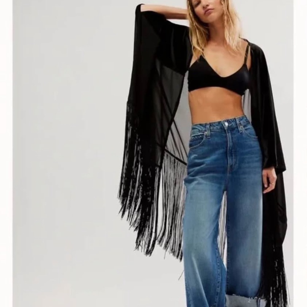 Free People Velvet Dreams Fringe Kimono